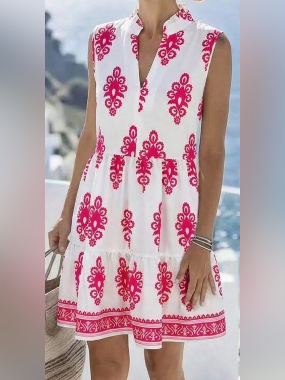 SHEIN new white & pink boho lightweight dress. Vacation, casual, beach. Med.